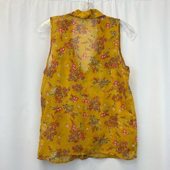 Charlotte Russe Womens Button Up Top Multicolor Floral Print Sleeveless M Sheer - Picture 3 of 11